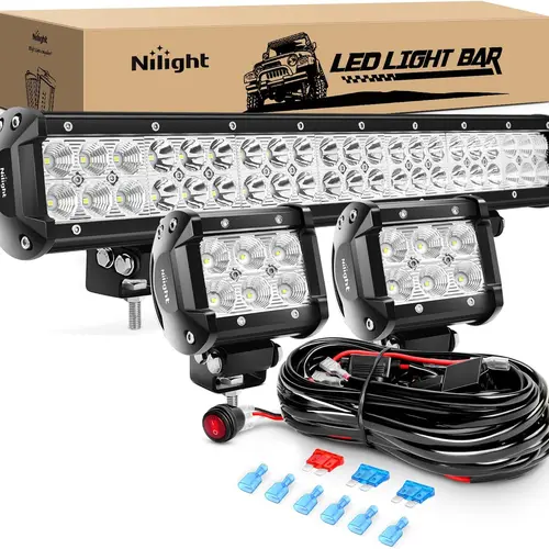 Nilight 20Inch 126W Spot Flood Combo Led Off Road Led Light Bar 2PCS 18w 4Inch Flood LED Pods With 16AWG Wiring Harness Kit-2 Lead Truck Lightbar, Led Work Light, Light Bar Car,car accessories