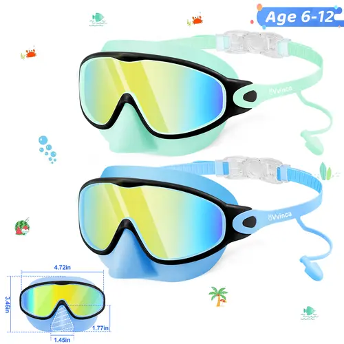 [BackToSchool]  Vvinca Kids Swim Goggles with Nose Cover & Attached Earplugs, Anti-Fog Wide View Swimming Goggles for Boys Girls 3-12,Kids,Youth,for Lake,Beach, Summer Party#tiktokshopsummersale