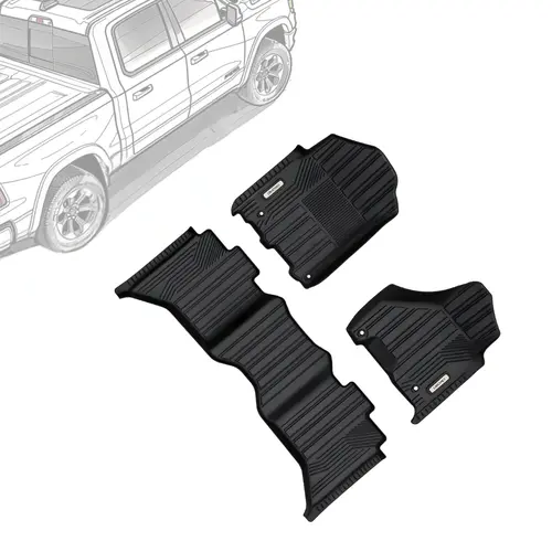 OEDRO TPE Floor Mats fits 2012-2018 Dodge Ram 1500 / 2500 / 3500 Crew Cab, 2019-2024 Ram 1500 Classic Crew Cab, All Weather, Waterproof