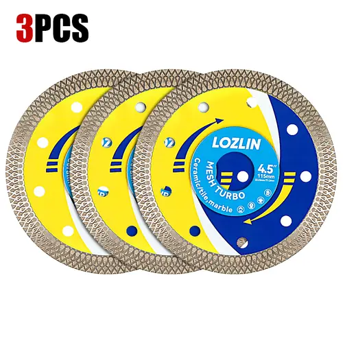 LOZLIN 3PCS 4.5" Diamond Mesh Corrugated Head Saw Blades - Ultra Thin Dry Cutting Disc for Tile, Stone, Ceramic, Marble - Angle Grinder Tools outdoorfun, Precision Diamond Blade