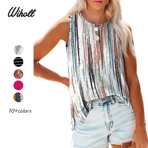 WIHOLL Women's Cute Simple Basic Round Neck Crew Neck Tank Top - Chic Casual Sleeveless Solid Soft Comfortable Fabric Loose Fit Summer Top for Layering with Pants, Jackets, Cardigans, Soft Rayon Blend