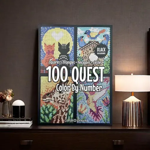 Adult Detachable Numbered Coloring Book - 100 Quest Designs, 1-Count Art Painting Supplies Craft Paper for Coloring & Drawing Activities