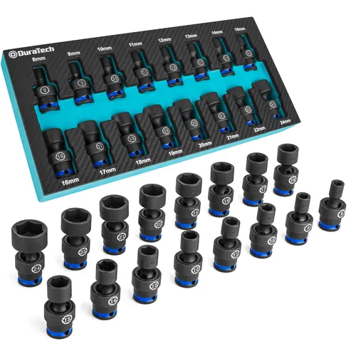 #backtoschool DURATECH 3/8" Drive Impact Universal Joint Socket Set, Swivel Socket Set, Metric, Cr-Mo Steel, Organized in EVA Foam Organizer