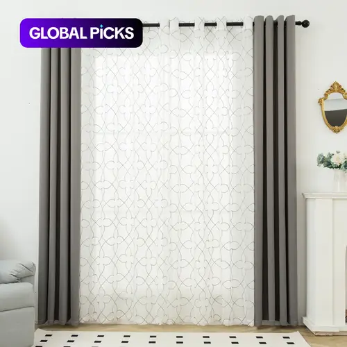 Embroidered Blackout Curtain, 4 Counts/set Modern Art Window Curtains for Living Room, Bedroom and Dining Room, Home Decor, Window Drapes #GLOBAL PICKS