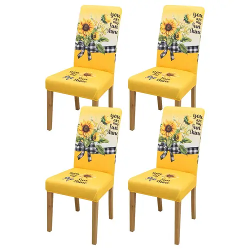 Sunflower Pattern Chair Covers Set, 4/6/10pcs Removable Washable Dining Chair Slipcovers, Dining Chair Protectors, Dustproof Chair Protective Cover for Home Living Room Hotel Restaurant, Chair Covers For Dining Chairs, Dining Chair Cover