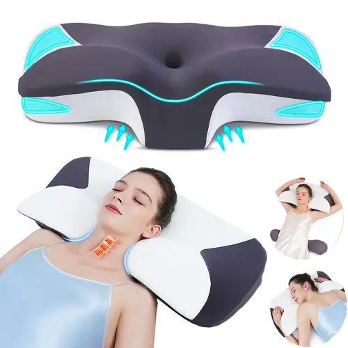 Widened double-wing neck pillow with a cool, breathable design and a removable pillowcase, available in two heights, armrests accommodate both supine and prone sleepers, ergonomic, Supportive memory foam pillow, Valentine's gifts