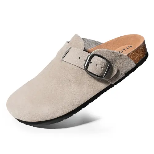 FITORY Breathe Men’s Soft Clogs Footwear - Chic Minimalist Round Toe Men’s Stuff with Fashion Suede Leather, Adjustable Straps, Arch Support, Non-Slip Mules, Walking Shoes