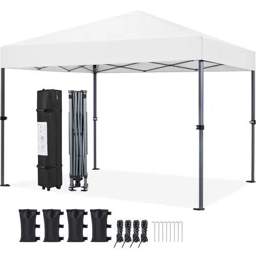 Yaheetech 10x10FT Pop-up Sunshade Canopy - Waterproof, UV-Resistant Metal Canopy with 1-Push-To-Lock Setup, Adjustable Shade, Outdoor Shade Cover for Home & Commercial Use (Large Outdoor Tent), Large Outdoor Tents