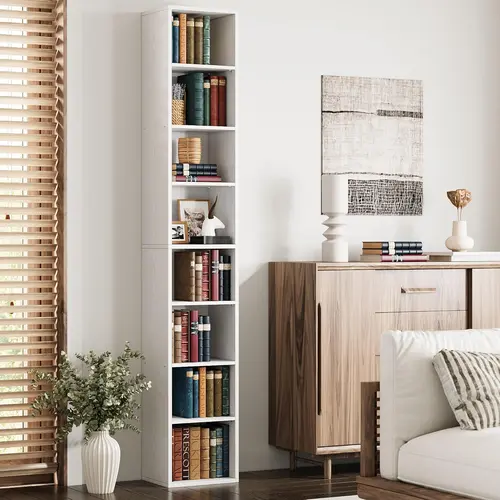 IRONCK 8-Tier Tall Narrow Wooden Modern Corner Bookshelf Book Rack - Compact Indoor Furniture Shelves for Room Storage, Living Room, Office Organization,dorm essentials,home decor