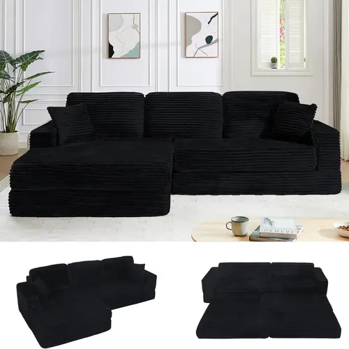 【New Year Special Discount】 Niccae 112” Modular Sectional Sofa, Cloud Convertible Sofa Bed Sectional Couch with Deep Seat, Modern Modular L-Shape Sofa Couch with Chaise,Upholstered Couches for Living Room