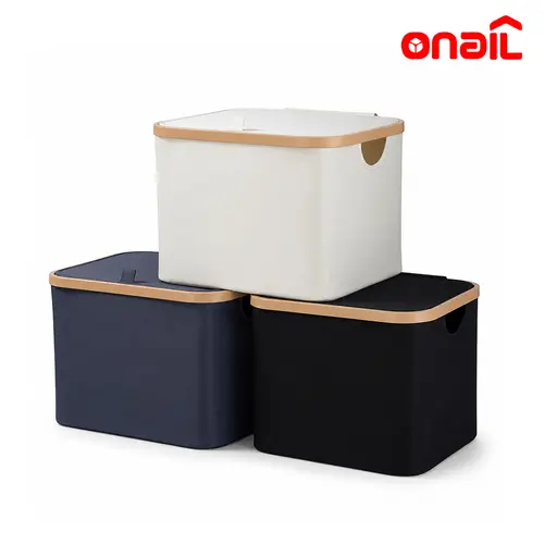ONAIL Storage Bins Fabric Storage Baskets for Shelves - Organizer with Handles & Lids, Available in Black, Gray, and White, 3 Pack