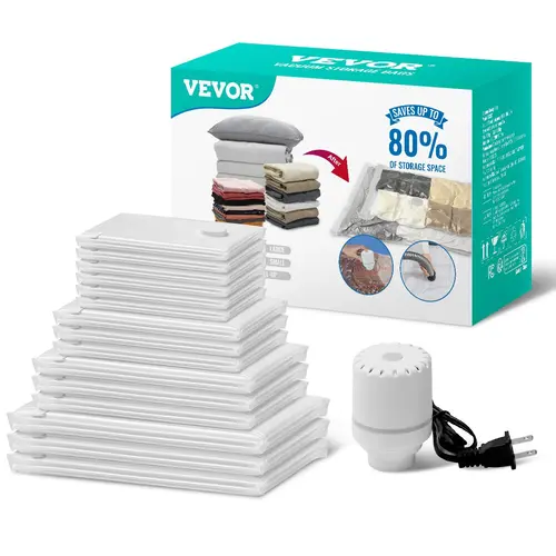 【toolupgrade】VEVOR 15 Pack Vacuum Storage Bags with Electric Pump, Space Saver Bags Compression for Comforters and Blankets, Sealer Clothes Storage Travel Essentials, Clothes Storage Organizer, Set,dorm room inspo,college dorm essentials,dorm haul