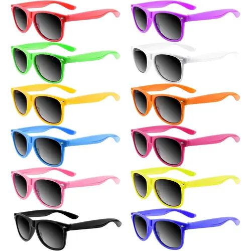 MIAHART 12-Pack Unisex Plastic Party Eyewear Props - Mixed Color Casual Neon UV400 Sun Protection Shields for Adult Friends, Wedding & Pool Events Goody Bag Fillers (Home & Festive Party Accessories), Fashion Unisex
