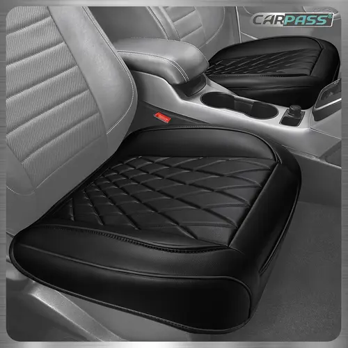 CAR PASS 2 Pack Leather Front Car Seat Covers, Full Wrapped Bottom Seat Covers with Storage Pocket, Anti-Slip Waterproof Cushion Pad, Universal fit Interior Automotive