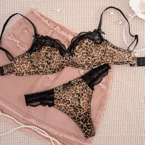 Women's Leopard Print Underwire Bra & Panty Two-piece Set, Lady Soft Comfortable Breathable Lingerie Set for Daily Wear, Underwear Set for Women, Lingerie for Women Bra Sets