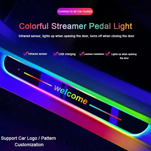 Hugexpen 4PCS RGB LED Car Door Sill Threshold Logo Projector - Cool Car Decorations, Inductive Sensor Door Entry Welcome Lights, Adjustable Brightness Power Moving Pedal Protector