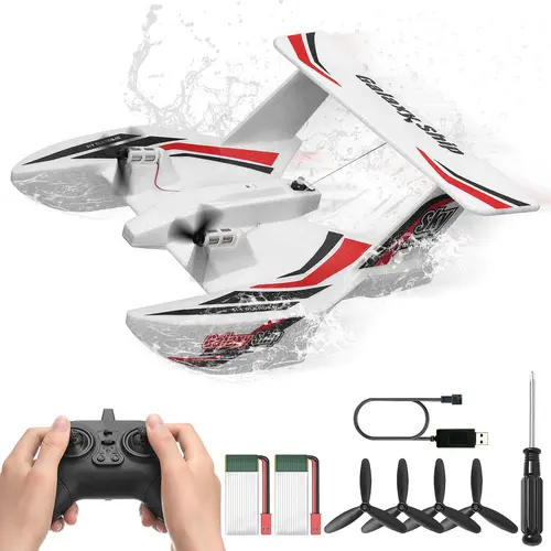 VEVOR Durable 2.4GHz Wireless Control System RC Model Airplane - 3-Channel Hobby Plane, 6-Axis Gyro Stabilizer, Propellers, Amphibious Ready-to-Fly Glider, 2 Batteries, 2-Speed, 30 Minutes Runtime, Stable Glide Helps Beginners Learn, Teenage Boy Gifts