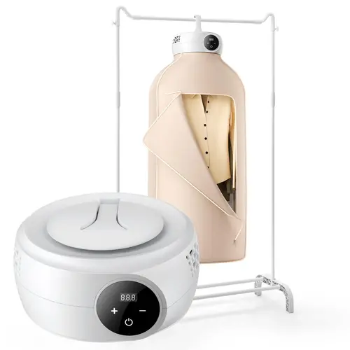 【Summerfinds】VEVOR Portable Dryer Machine, 600W Power PTC Heating, LED Display, Foldable Mini Design, 30 Minutes to 300 Minutes Timer, Dryer Bag, Fast Drying for Small Space Users, Beige, Portable Clothes Dryer, Apartments