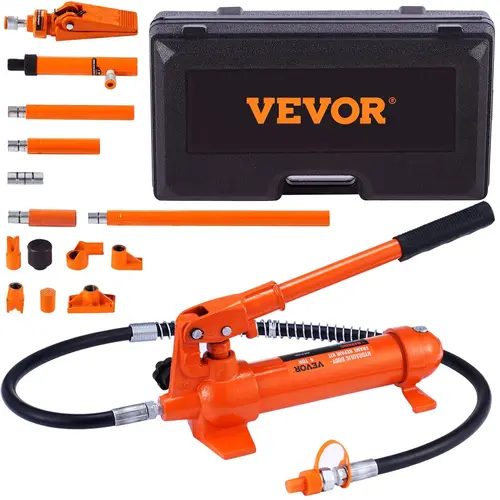 【Summerfinds】VEVOR 4-Ton/8800 LBS Heavy Duty Portable Hydraulic Ram with Plunger, Hydraulic Pump, 3.9 ft/1.2 m Oil Hose, Auto Body Frame Repair Kit, Storage Case for Car, Truck, Industrial Repair, Push/Straighten