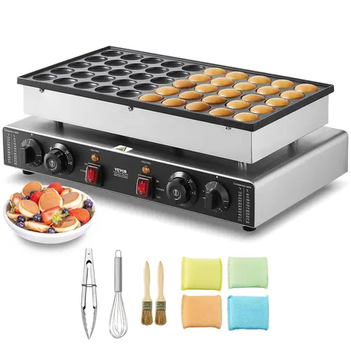 【toolupgrade】VEVOR 50PCS ø43mm Grids Mini Dutch Pancake Maker - 1700W Corded Stainless Steel Commercial Dorayaki Baker, Nonstick DIY Miniature Kitchen Appliance, 1700W Power