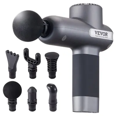 VEVOR Mini Massage Gun,  Percussion Muscle Massage Gun for Athletes - with 5 Speed Levels & 6 Massage Heads, 7.4V 2500mAh Batteries, Handheld Small Massage Gun for Pain Relief, Muscle Relaxation