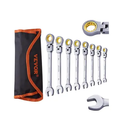 【toolupgrade】VEVOR Flex-Head Ratcheting Wrench Set8-PC Metric (8 mm-17 mm) Multifunctional Adjustable Wrench Set with Roll-up PouchMultifunctional Wrench Set