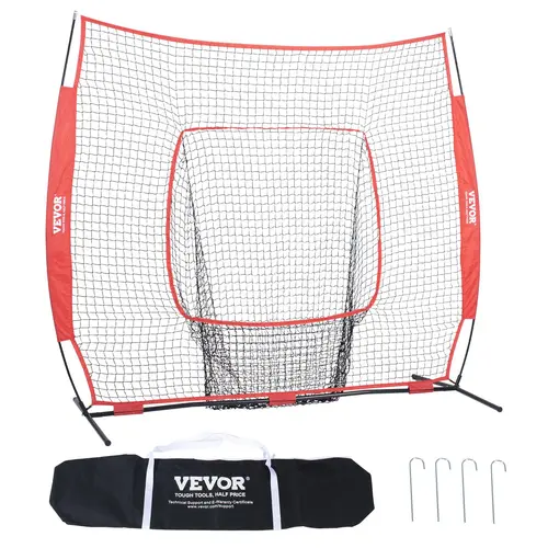 VEVOR 7x7 ft Baseball Softball Practice Net,  Portable Baseball Training Net for Hitting Batting Catching Pitching, Backstop Baseball Equipment Training Aids with Carry Bag and Strike Zone