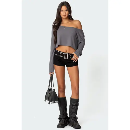 Studded Belt Denim Micro Shorts