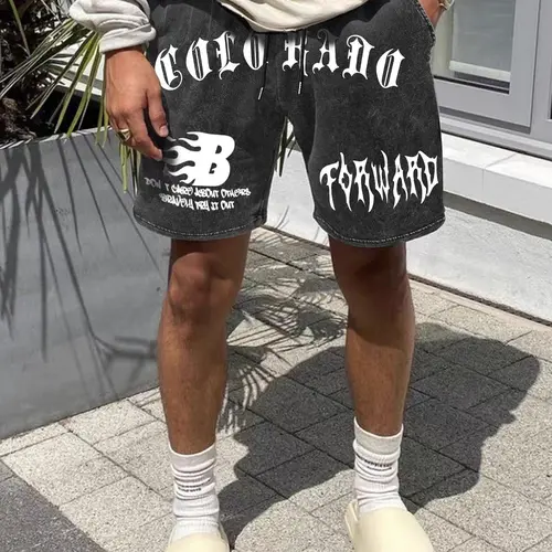 Unisex's Letter Print Drawstring Shorts, Street Fashion Casual Shorts for Daily Wear, Men's Bottoms for Summer, Athleisure Casual Stretch Shorts, Casual Relaxed Shorts, Graphic Print Shorts, High Street Shorts, Fashionable Summer Shorts