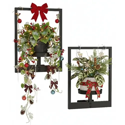 Bamworld 2-Pack Modern Black Metal Plant Pot Racks - Wall-Mounted Vertical Space Saver Decor Shelves with Switch, Durable Long-Lasting Black Finish, Easy Installation, Indoor/Outdoor Home Supplies Gift (Compatible with Plant Stand, Photo Frame)