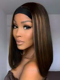 Women's Headband Wig, Medium Length Straight Hair, Mixed, Heat Resistant Fiber, Heat Friendly Wig, No Glue, Glueless Hair Wigs, Synthetic Smooth Wig, Perfect for Daily Events, Synthetic Material Wigs
