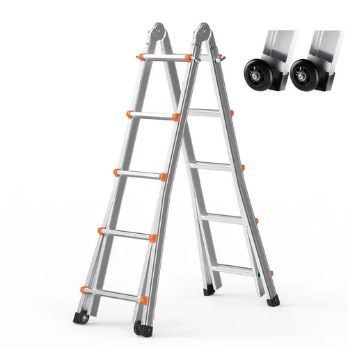 【BackToSchool】VEVOR Lightweight Aluminum Telescopic Ladder, A-Frame Compact Design, 330 lbs Load Capacity, Secure Climbing for Maintenance, Portable Multi-Function Collapsible RV Ladder