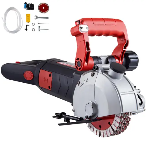 【BackToSchool】VEVOR 5800W Wall Chaser Concrete Cutter Saw, 38mm/1.5" Cutting Width, 52mm/2" Cutting Depth, 160mm/6.3" Diameter Saw Blades (8 Pcs), 5000r/Min, Dustless 1-Time Forming Wall Slotting Machine with Water Pump, Grinders, Cable Ties