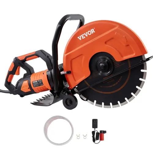 【BackToSchool】VEVOR 3200W Motor Electric Concrete Saw, Masonry Groove Cutter Circular Saw, Walk-Behind Wet Disk Saw with Adjustable Cutting Depth, Water Line, Pump & Blade, Double Switch for Concrete Cuts, Multi-Spec Power Tool