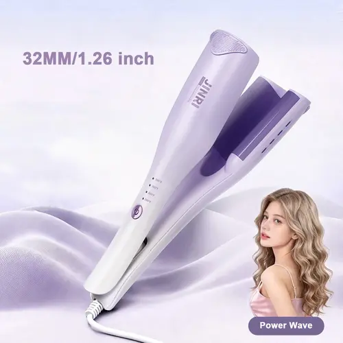 JINRI Power Wave Hair Crimper - Curling Irons with Heated Curler Function, Negative Ion Design for Less Damage, Frizz Reduction, Lightweight, Ceramic Plate, Adds Volume, Dual Voltage, Purple