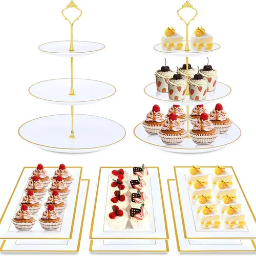 Kesaplan 8PCS Plastic Cupcake Stands with Gold Rim, Dessert Display Stands Set for Wedding Birthday Party Baby ShowerTea Party