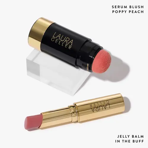 Laura Geller Quenching Colors Lip & Cheek Duo 2PC - Serum Blush & Jelly Balm - Hydrating Lip & Cheek Makeup - Moisturizing Lip Styling