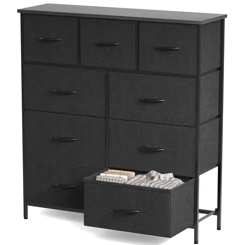 Modern 9-Drawer Dresser Cabinet - Fabric Drawers Storage Tower with Steel Frame and Wooden Top, Storage Organization Solution for Kids Bedroom, Storage Drawer Units, Multi Storage Drawers