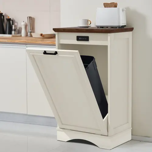 AHB Wooden 13-Gallon Tilt-Out Trash Cabinet with Deodorizing Function - Kitchen & Laundry Storage, Home Trash Can, Kitchen Waste Bin, Garbage Storage Container, #SohoChic
