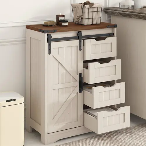 [tiktokshopbacktoschool] Vabches Farmhouse Bathroom Floor Storage Cabinet, Cabinet with Drawer, Floor Storage Cabinet, Farmhouse Storage Cabinet for Bathroom, Home Office, Living Room, Rustic Style Cabinet,dorm essentials,home decor
