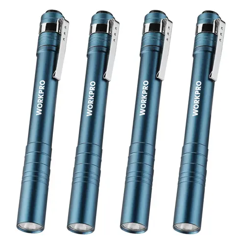 #backtoschool WORKPRO LED Pen Light, Aluminum Pen Flashlights, Pocket Flashlight with Clip for Inspection, Emergency, Everyday, 2AAA Batteries Include(4-Pack)