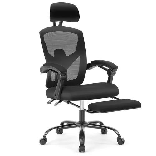 Ergonomic Breathable Mesh Office Chair - 360° Smooth Swivel, Adjustable Reclining Angle, Height Adjustment, Headrest Adjusts to You, Armrests, Footrest, Rolling Wheels for Office Use