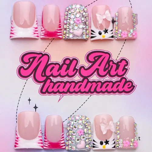 Delicate thing Women's Y2K Style Nail Art Set, Pure Handmade Design, Includes Bow & Heart Accents, Perfect Gift for Women, Ideal for Parties