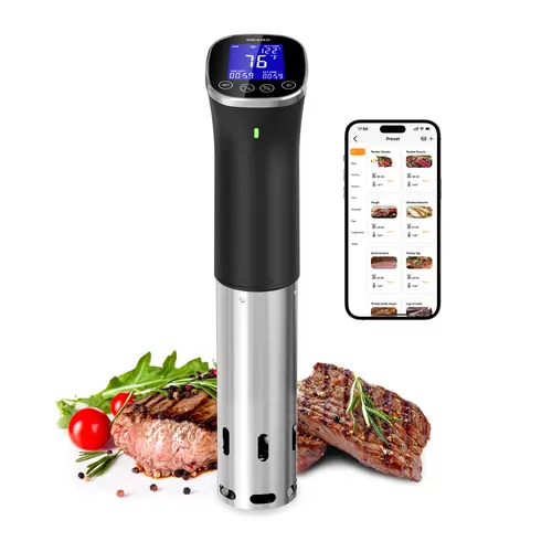 INKBIRD WiFi Compact Sous Vide Cooker - 1000W 3D Circulation Heating Stainless Steel Kitchen Appliance, 110-120V US Plug, ±0.1°C Control Preserves Tender Meat, App Control, Waterproof, Low Water Guard, USDA Recipe Help, 14x4.4in, 2.2lbs, Cooking Alarm soh