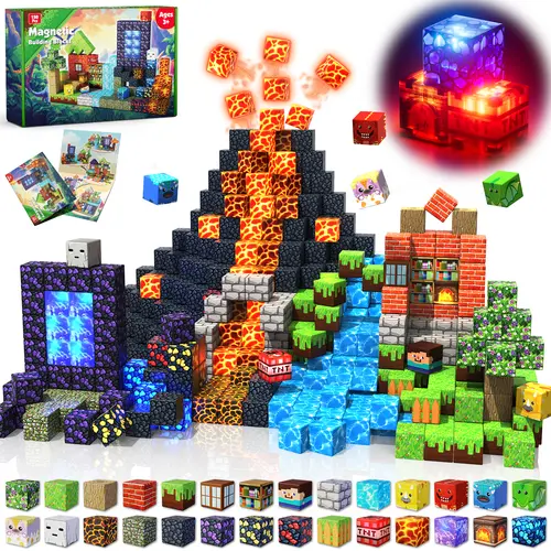 150 pcs Magnetic Blocks with 24 Light Blocks - Easter Toys for Kids, Boys and Girls, Magnetic Building Blocks Cubes, Stacking Magnets, Birthday Gifts for Boys and Girls Age 3+ Years Old Summervibes #backtoschool, Building Sets, Assembly Blocks Set