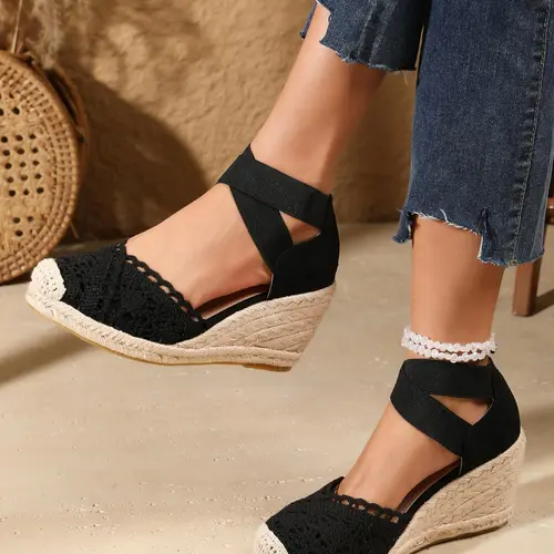 Women's Fashionable Plain Color Wedge Sandals, Fashionable Comfy Sandals, Casual Comfortable Breathable Espadrilles Sandals for Beach Vacation, All-match Round Toe Sandals for Daily Wear, Walking Shoes, Trendy Sandals, Casual Summer Sandals