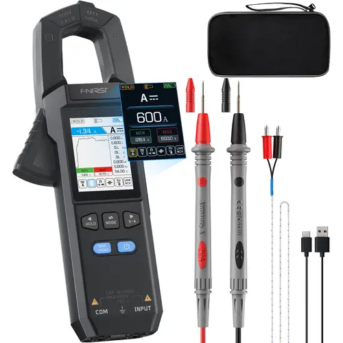 FNIRSI DMC-100 Non-Contact Digital Clamp Meter 10000 Counts 600A AC Current NCV Voltage Detector Wide-Range Measurement 240×320 TFT Screen USB-Charged Battery Powered Curve Waveform View Data-Saving for Job Tracking Electrician Work Tools