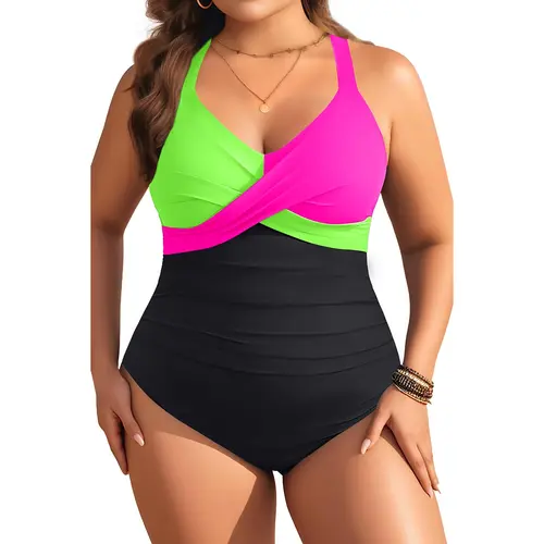 Aqua Eve Plus Size One Piece Swimsuit - Women's Tummy Control Bathing Suit Retro Full Coverage Swimwear 2026