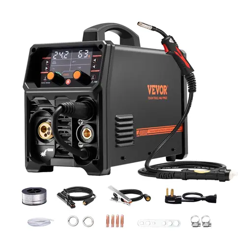 【Summerfinds】VEVOR Pro MIG Welder 250Amp Pluse Mig Welding Machine5-in-1 Synergic Welder Machine Gas MIG/Flux Core MIG/Stick/Lift TIG/AU TIG110V/220V Dual Voltage Aluminum Mig Welder with LCD Screen Display