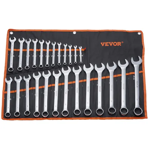 【toolupgrade】VEVOR 25-Piece Metric Combination Wrench Set (6mm-32mm), Sturdy Carbon Steel Open-End Wrenches with 12-Point Contact Design, 12pt Bite Hold, Versatile Easy-to-Carry Roll-Up Pouch for Mechanics, Auto Repairs